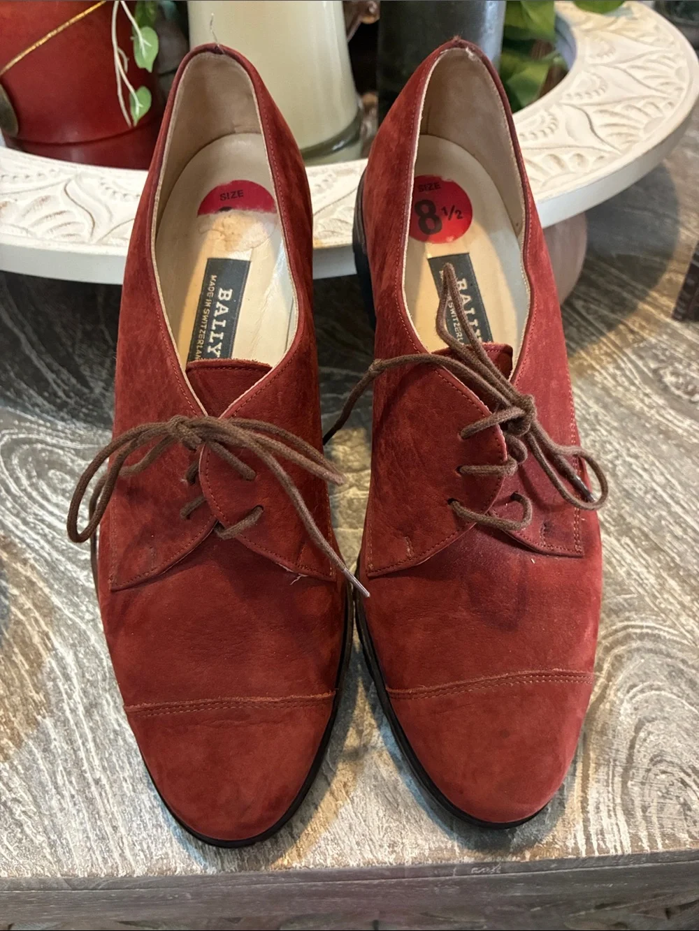 NWOT Bally Men’s Rust Red Suede Lace-Up Oxfords